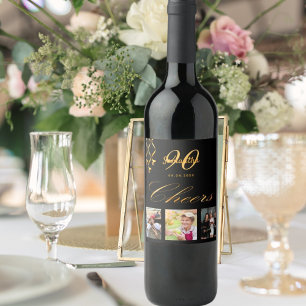 90th birthday party photo black gold cheers script wine label
