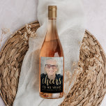 90th Birthday Party Photo Cheers Wine Label<br><div class="desc">This custom 90th birthday wine label features the guest of honour's personalized photo,  name,  and birthday,  along with the word "Cheers" in elegant gold-coloured calligraphy script. A dark screen helps make the text pop. A great way to celebrate someone who's turning ninety!</div>