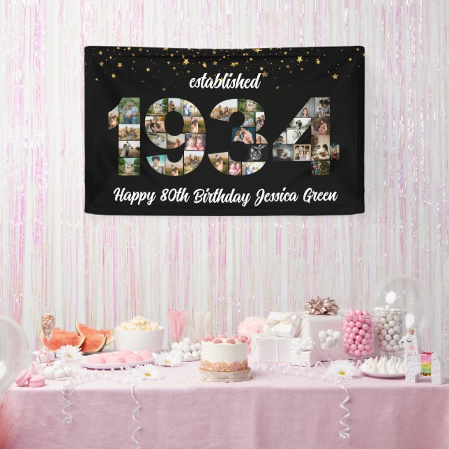 90th Birthday party Photo Collage Established 1934 Banner (Party)