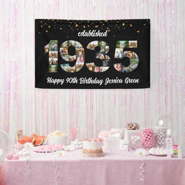 90th Birthday party Photo Collage Established 1935 Banner (Party)
