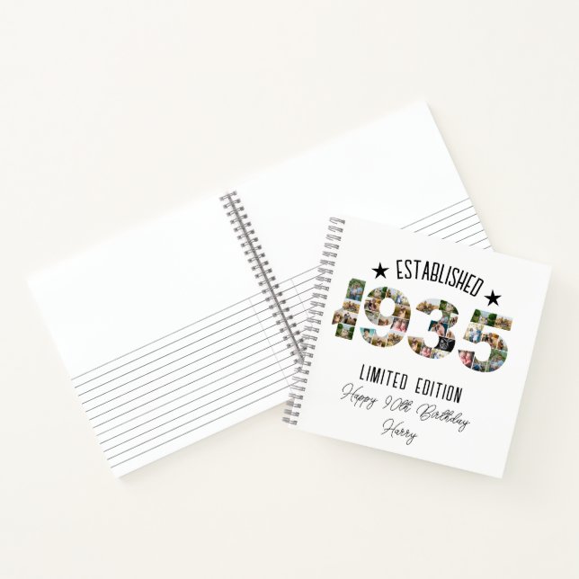 90th Birthday party Photo Collage Established 1935 Notebook (Inside)