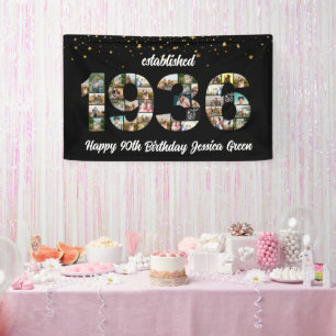 90th Birthday party Photo Collage Established 1936 Banner