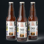 90th birthday party photo collage guy beer bottle label<br><div class="desc">A beer bottle label for a 90th birthday party for a guy,  celebrating his life with a collage of 8 of your own photos.  Templates for a name,  age 90 and a date.  Date of birth or the date of the party.  Black coloured letters.  White background.</div>