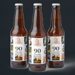 90th birthday party photo collage guy beer bottle label<br><div class="desc">A beer bottle label for a 90th birthday party for a guy,  celebrating his life with a collage of 8 of your own photos.  Templates for a name,  age 90 and a date.  Date of birth or the date of the party.  Black coloured letters.  White background.</div>