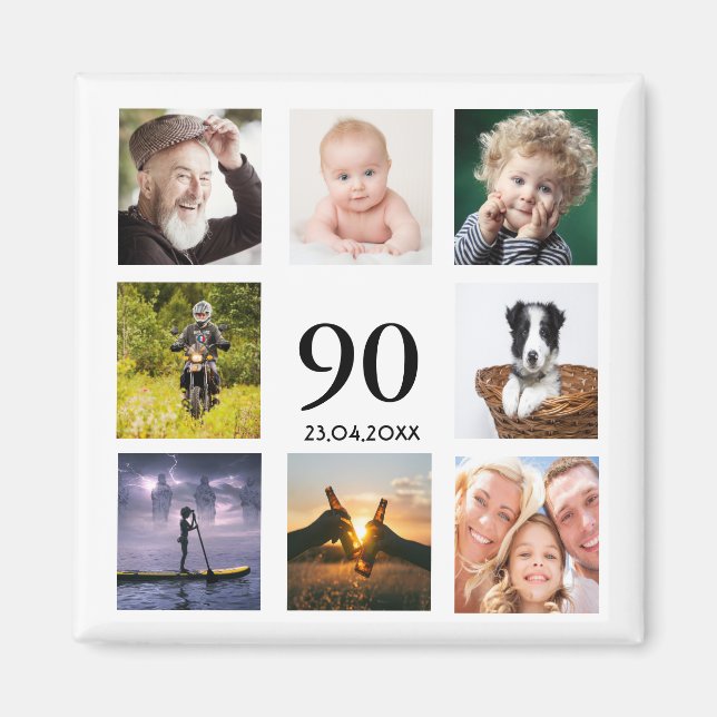 90th birthday party photo collage save the date magnet (Front)