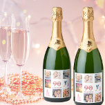 90th birthday party photo collage sparkling wine label<br><div class="desc">A bottle label for a 90th birthday party,  celebrating her life with a collage of 8 of your photos.  Templates for a name,  age 90 and a date.  Date of birth or the date of the party.  Coral and burgundy coloured letters.  White background.</div>