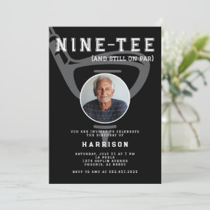 90th Birthday Party Photo Modern Golf Black Invitation