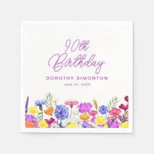 90th Birthday Party Purple Wildflower Custom Napkin
