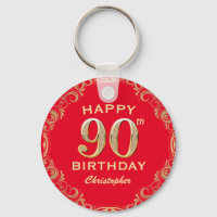 90th Birthday Party Red and Gold Glitter Frame