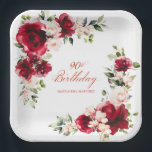 90th Birthday Party Red Pink Floral Custom Paper Plate<br><div class="desc">Pretty red roses and blush pink peonies decorate this 90th birthday party custom paper plate. Two lovely floral arrangements decorate two corners. Elegant calligraphy spells out 90th birthday, The birthday celebrant's name is below. This item is part of the Red Rose and Pink Peony collection. It contains professional designed invitation...</div>