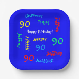 90th Birthday Party, Repeating Names, Royal Blue Paper Plate
