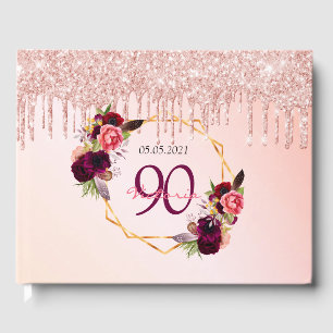 90th birthday party rose gold geometric guest book