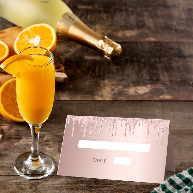 90th birthday party rose gold glitter drips place card (Creator Uploaded)