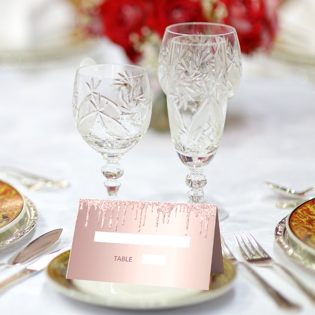 90th birthday party rose gold glitter pink sparkle place card (Creator Uploaded)