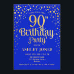 90th Birthday Party - Royal Blue & Gold Invitation<br><div class="desc">90th Birthday Party Invitation.
Elegant design in royal blue and faux glitter gold. Features stylish script font and confetti. Message me if you need custom age.</div>