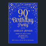 90th Birthday Party - Royal Blue & Gold Invitation<br><div class="desc">90th Birthday Party Invitation.
Elegant design in royal blue and faux glitter gold. Features stylish script font and confetti. Message me if you need custom age.</div>