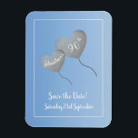 90th birthday party save the date magnet<br><div class="desc">90th Birthday save the date magnet.  Perfect for a family who is organising a party for a dad or granddad who is turning ninety years old.  The design shows two silver balloons in the sky and matching invitations and partyware are also available.</div>