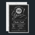 90th Birthday Party - Silver Black ANY AGE Invitation<br><div class="desc">90th birthday party invitation for men or women. Black and silver invite card featuring stylish retro typography script font. Cheers to 90 years! Can be customized to any age.</div>