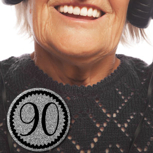 90th Birthday Party Silver Glitter Classic 2 Inch Round Button