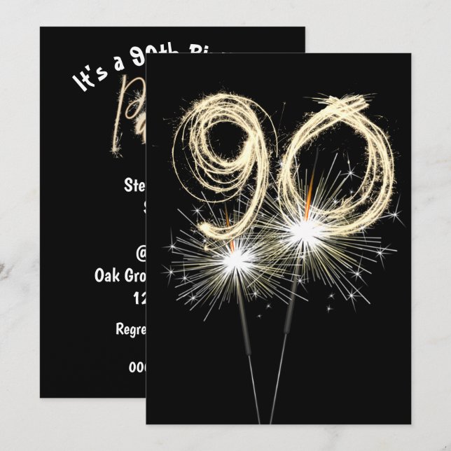 90th Birthday Party Sparkler  Invitation (Front/Back)