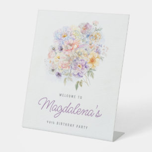 90th Birthday Party Spring Flower Bouquet Welcome Pedestal Sign