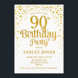 90th Birthday Party - White & Gold Invitation<br><div class="desc">90th Birthday Party Invitation.
Elegant design in white and faux glitter gold. Features stylish script font and confetti. Message me if you need custom age.</div>