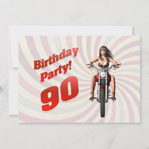 90th birthday party with a girl on a motorbike invitation