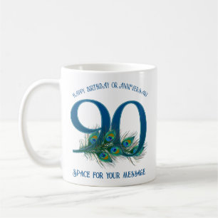 90th Birthday Peacock Feather Number Coffee Mug