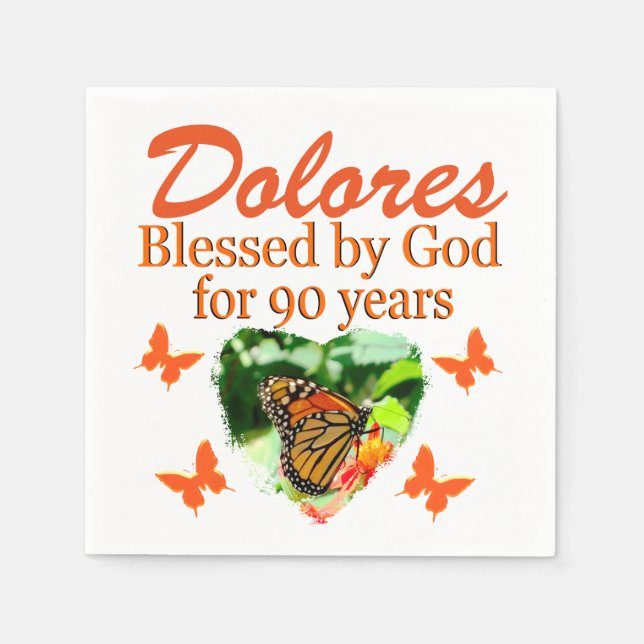 90TH BIRTHDAY PERSONALIZED BUTTERFLY NAPKINS (Front)