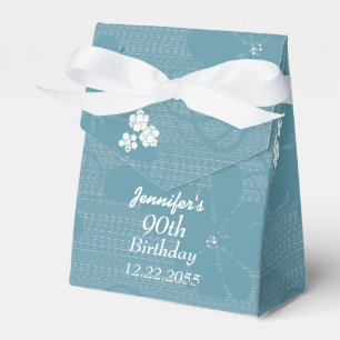 90th Birthday, Personalized Favour Box, Blue Flora Favor Box