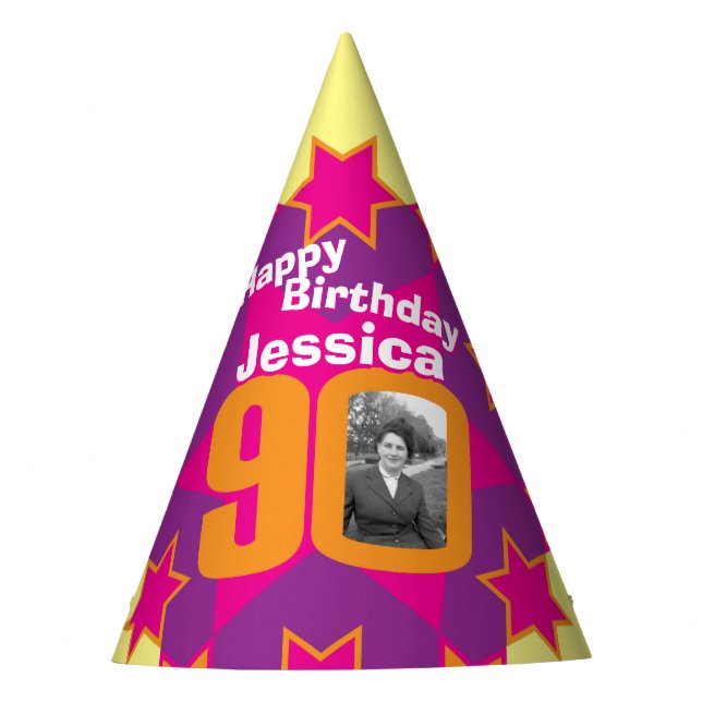 90th birthday personalized photo star name hat (Front)