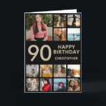 90th Birthday Photo Collage 13 Photos Black & Gold Card<br><div class="desc">90th Happy Birthday Photo Collage 13 Photos Black and Gold Birthday Card for Any Age. 1st 13th 15th 16th 18th 20th 21st 30th 40th 50th 60th 70th 80th 90th 100th,  Any Ages. For further customization,  please click the "Customize it" button and use our design tool to modify this template.</div>