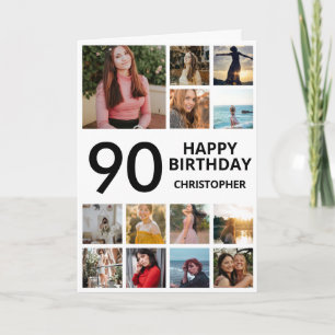 90th Birthday Photo Collage 13 Photos Black White Card