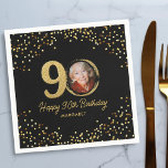 90th Birthday Photo Elegant Black Gold Glitter Napkin<br><div class="desc">Celebrate in style with these fun and festive 90th birthday custom paper napkins featuring a faux gold confetti glitter design, the number 90 and your favourite birthday photo. Trendy and chic yet elegant and classic - the perfect touch to make this milestone birthday extra special. Be sure to check out...</div>