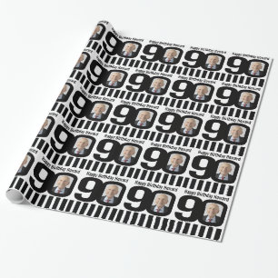 90th Birthday photo fun black and white wrapping Paper
