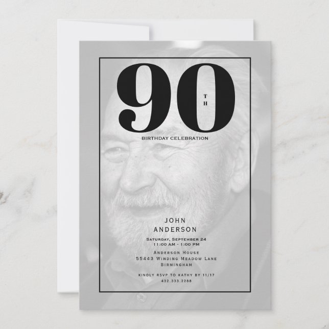 90th Birthday Photo Party Invitation (Front)