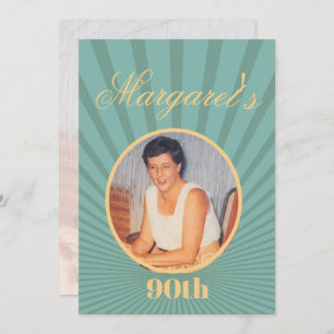 90th Birthday Photo Sun Rays Gold Colour Invitatio Invitation