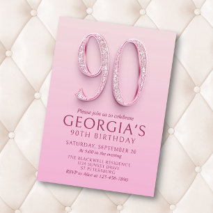 90th Birthday Pink Diamonds Invitation
