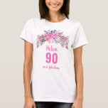 90th birthday pink floral name T-Shirt<br><div class="desc">90th birthday pink floral name T-Shirt. Personalize name and age.</div>