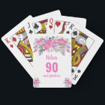 90th birthday pink floral playing cards<br><div class="desc">Elegant 90th birthday playing cards with a pink floral design. Personalize name,  age and text.</div>