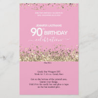 90th Birthday Pink Glitter Candy Bar Wrapper