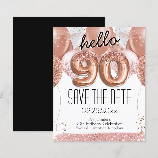 90th Birthday Pink Glitter Save the Date (Front/Back)