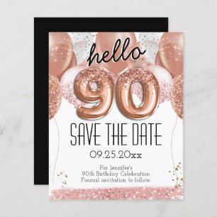 90th Birthday Pink Glitter Save the Date