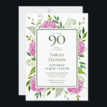 90th Birthday Pink Hydrangeas Card Request<br><div class="desc">This pink hydrangea 90th Birthday invitation with card request on the back is perfect for celebrating your wife, mom, aunt, sister, friend, grandmother. It's lovely watercolor flowers and clean type make it stunning, modern yet classic! It's super easy to make these invitations by selecting Personalize this template and typing in...</div>