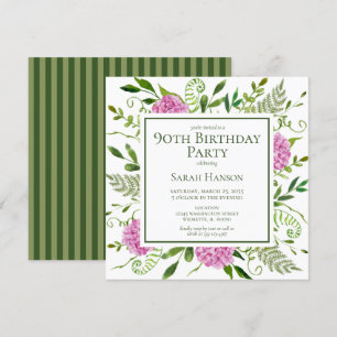 90th Birthday Pink Hydrangeas Invitation