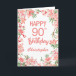 90th Birthday Pink Peach Peonies Watercolor Floral Card<br><div class="desc">90th Birthday Pink Peach Peonies Watercolor Floral Birthday Card. For further customization,  please click the "Customize it" button and use our design tool to modify this template.</div>