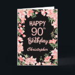 90th Birthday Pink Peach Watercolor Floral Black Card<br><div class="desc">90th Birthday Pink Peach Watercolor Floral Black Birthday Card. For further customization,  please click the "Customize it" button and use our design tool to modify this template.</div>