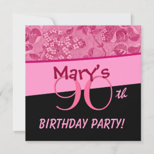 90th Birthday Pink Vintage Flowers Template