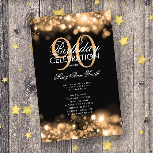 90th Birthday Program Glam Lights Gold Menu