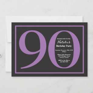 90th Birthday Purple and Black Chalkboard Invitation